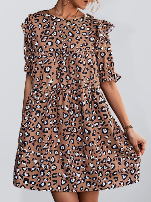 Elegant Vintage Leopard Print A-Line Dress