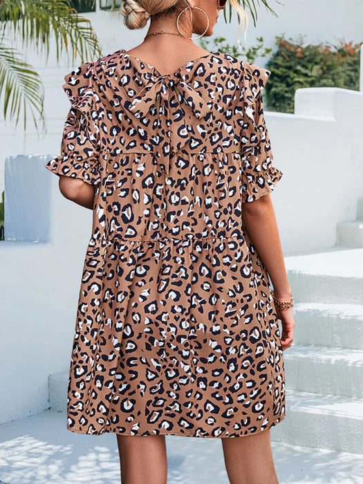 Elegant Vintage Leopard Print A-Line Dress