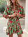 Elegant Lotus Leaf Print Dress with Puff Sleeves for a Sophisticated Look