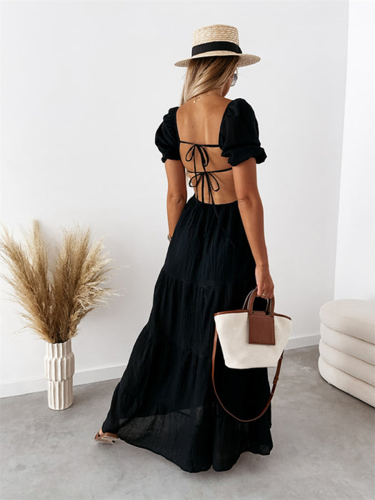Strappy Square Neck High-Waisted Dress with Sleeveless Detail