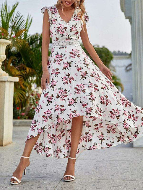 Chic Floral Lace A-Line Dress with Defined Waist - Women's Summer Sophistication