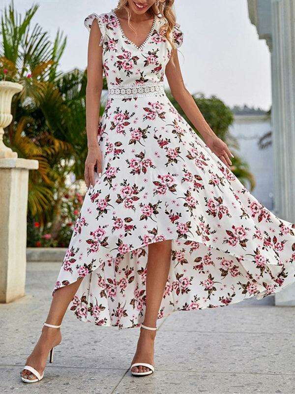 Chic Floral Lace A-Line Dress with Defined Waist - Women's Summer Sophistication