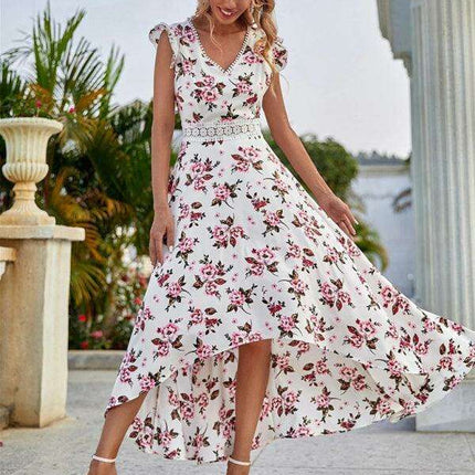 Chic Floral Lace A-Line Dress with Defined Waist - Women's Summer Sophistication