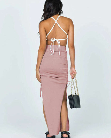 Women's knitted slit slim fit hip skirt