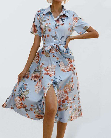 Floral V-Neck Lantern Sleeve Blouse