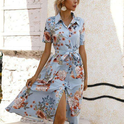 Floral V-Neck Lantern Sleeve Blouse