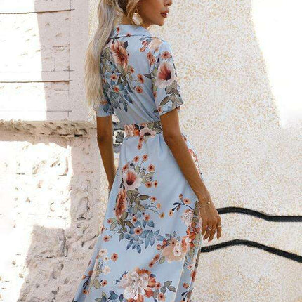 Floral V-Neck Lantern Sleeve Blouse