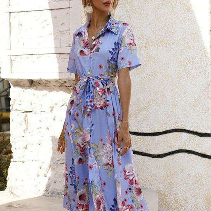 Floral V-Neck Lantern Sleeve Blouse