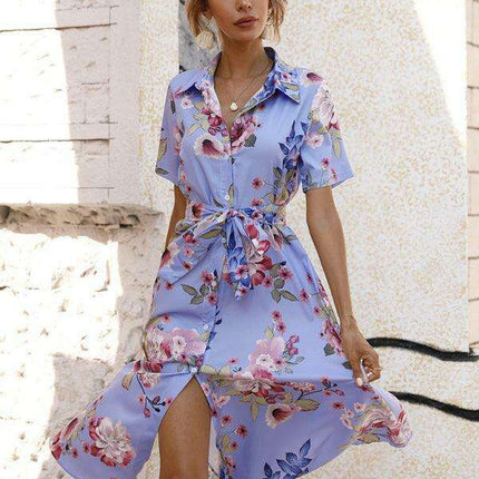 Floral V-Neck Lantern Sleeve Blouse