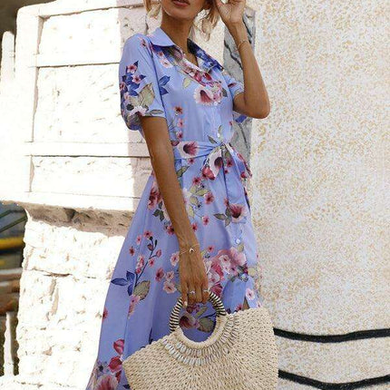 Floral V-Neck Lantern Sleeve Blouse