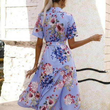 Floral V-Neck Lantern Sleeve Blouse