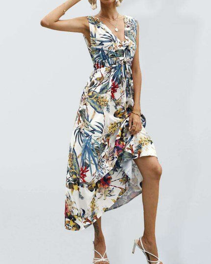 Tropical Floral V-Neck Dress for Effortless Elegance