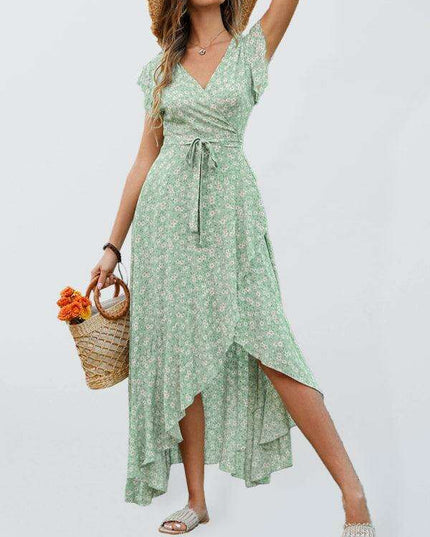 Floral Boho Chic V-Neck Tie-Front Maxi Dress