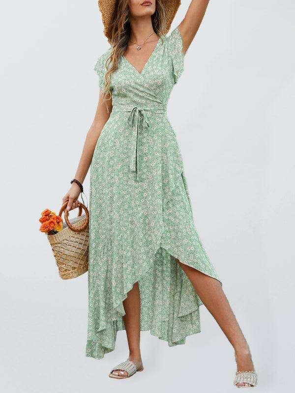 Floral Boho Chic V-Neck Tie-Front Maxi Dress