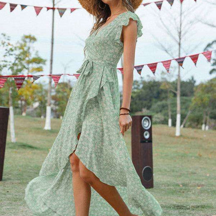 Floral Boho Chic V-Neck Tie-Front Maxi Dress