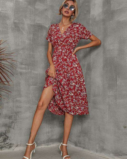Elegant Floral V-Neck Summer Dress for Effortless Style