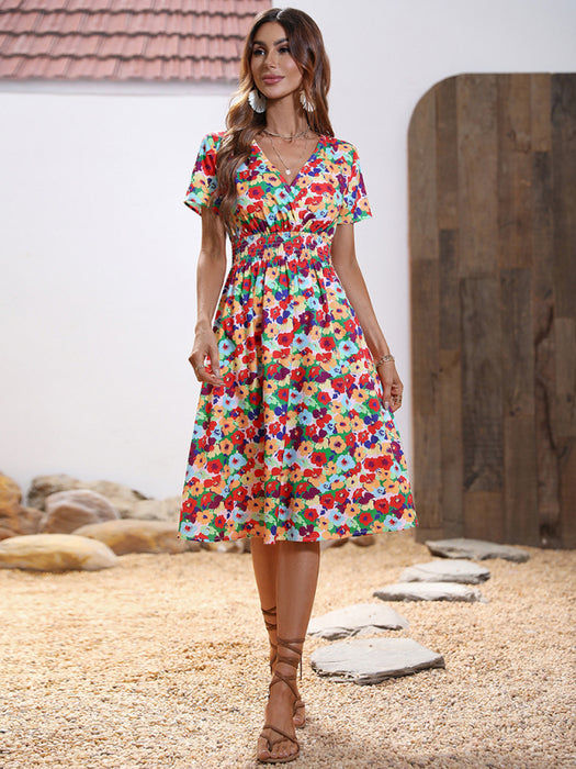 Elegant Floral Print V-Neck Summer Dress for Casual Vacations