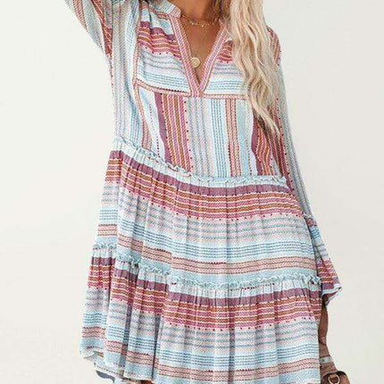 Trendy Geometric Print V-Neck Long Sleeve Casual Dress for Women