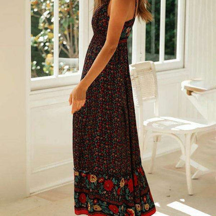 Floral V-Neck Swing Dress with Adjustable Suspender Straps