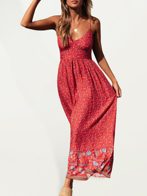 Bohemian Vibe Swing Floral Dress with V-Neck Suspension