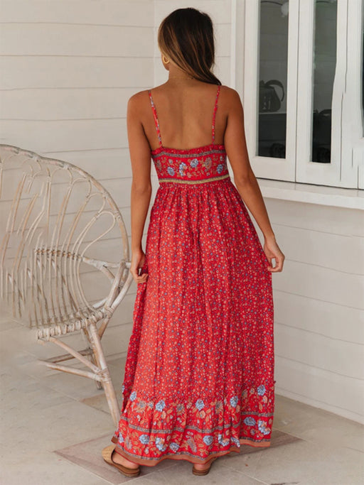 Bohemian Vibe Swing Floral Dress with V-Neck Suspension