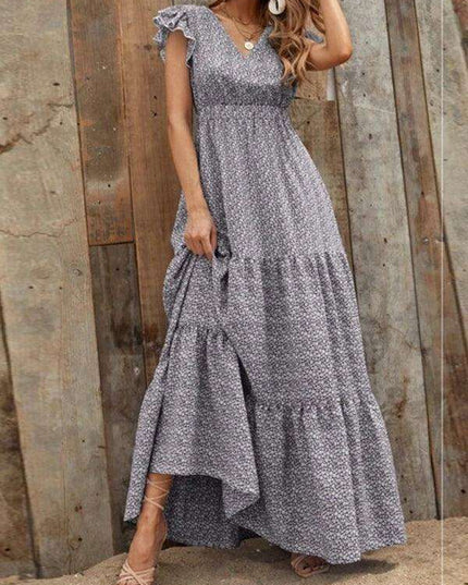 Floral Elegance V-Neck A-Line Dress for Women - Spring/Summer Style