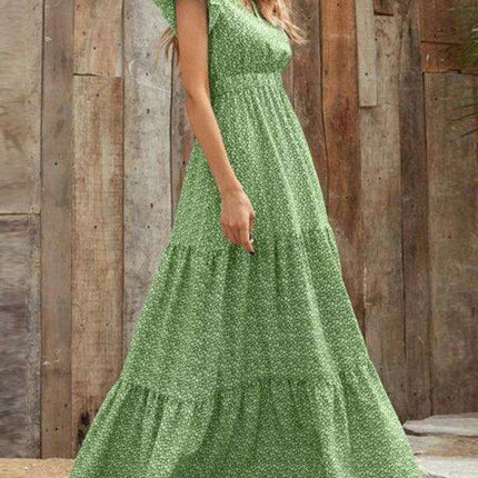 Floral Elegance V-Neck A-Line Dress for Women - Spring/Summer Style