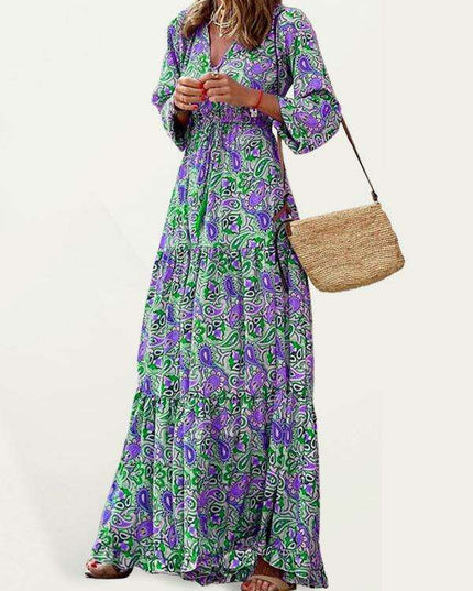 Bohemian V-Neck Swing Dress for Effortless Style