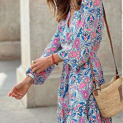 Bohemian V-Neck Swing Dress for Effortless Style