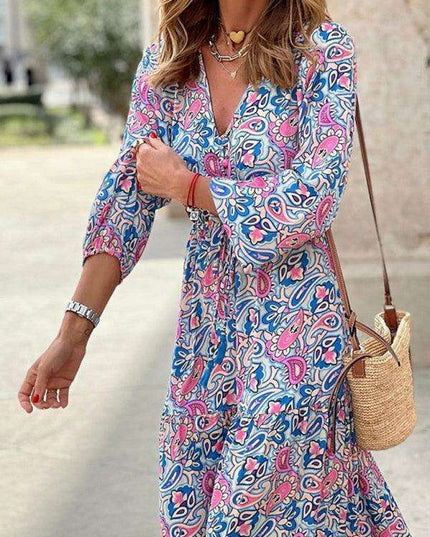 Bohemian V-Neck Swing Dress for Effortless Style