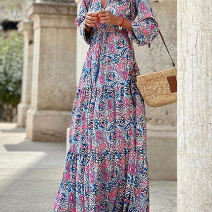 Bohemian V-Neck Swing Dress for Effortless Style