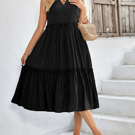 Women's Solid Color Casual V-Neck Sleeveless Loose Dress