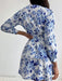 Romantic V-Neck Woven Print Pleated Dress with Long Sleeves