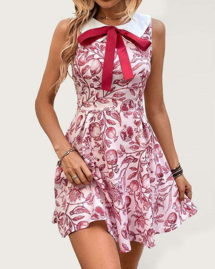 Delightful Summer Doll Collar Dress with Playful Print - Premium Polyester Blend