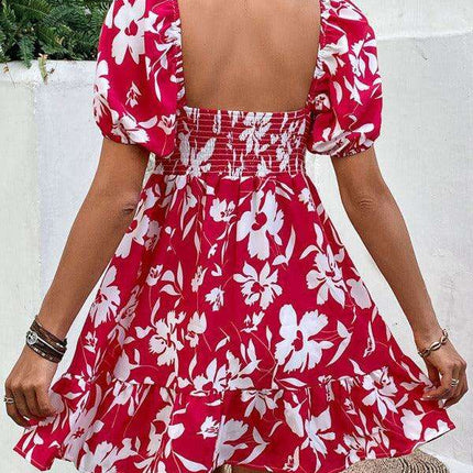 Chic French Vintage Print Sweetheart Neckline Women's Woven Dress