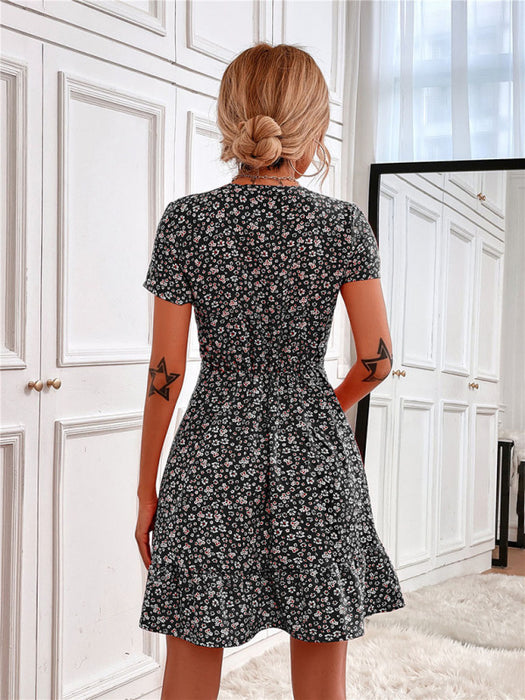 Elegant V-Neck Swing Dress with Playful Prints for Women