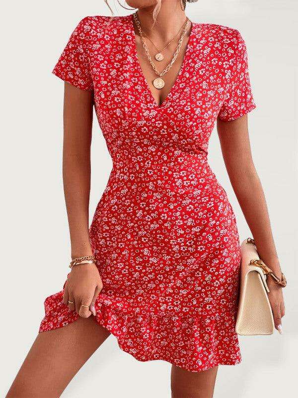 Charming V-Neck Printed Swing Dress for Women