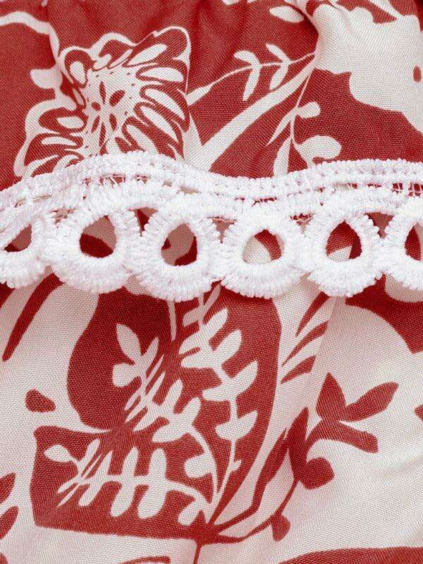 Elegant Floral Square Neck Dress with Long Sleeves for Women