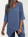 Cotton Linen Round Neck Irregular Shirt Half Sleeve Top