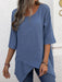 Cotton Linen Round Neck Irregular Shirt Half Sleeve Top