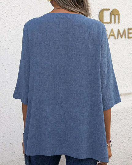 Cotton Linen Round Neck Irregular Shirt Half Sleeve Top