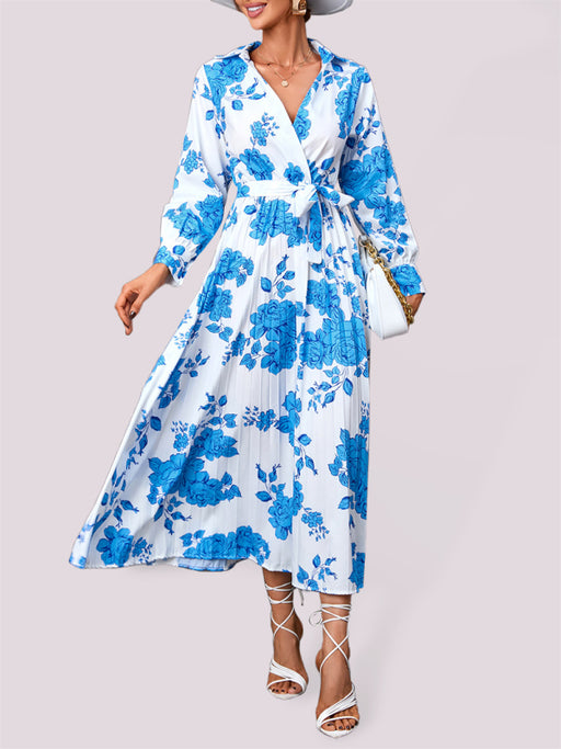 Casual all-match printed long-sleeved mid-length dress