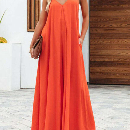 New cross-border solid color side pocket casual jumpsuit