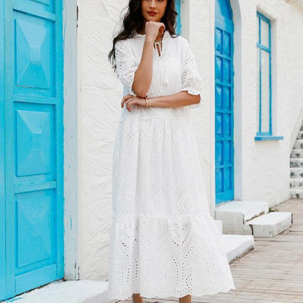 Chic Bohemian V-Neck Cotton Dress - Essential Summer Wardrobe Staple for Women
