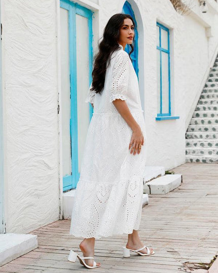 Chic Bohemian V-Neck Cotton Dress - Essential Summer Wardrobe Staple for Women