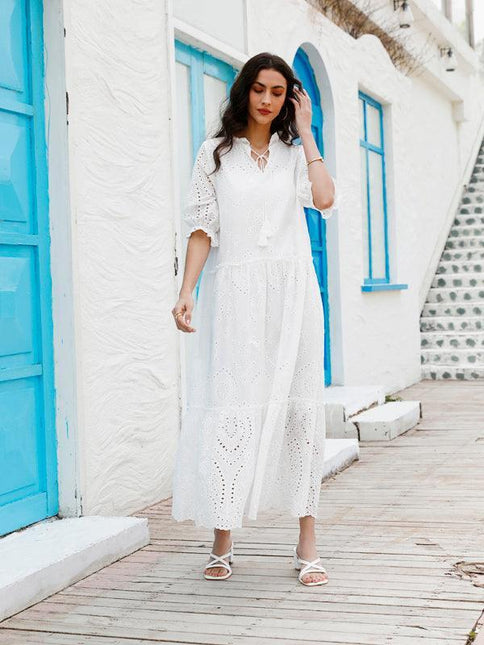 Chic Bohemian V-Neck Cotton Dress - Essential Summer Wardrobe Staple for Women