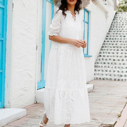 Chic Bohemian V-Neck Cotton Dress - Essential Summer Wardrobe Staple for Women