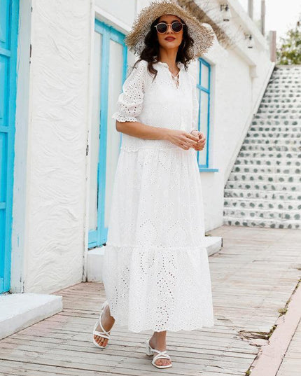 Chic Bohemian V-Neck Cotton Dress - Essential Summer Wardrobe Staple for Women