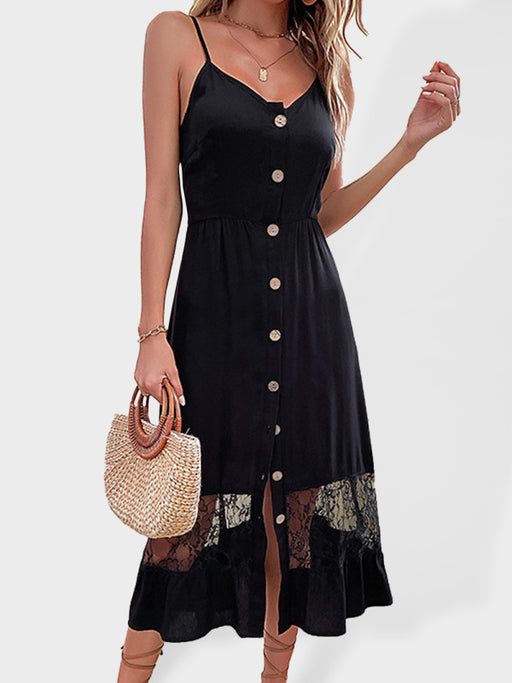 Fashion women's new strapless sleeveless black lace stitching dress