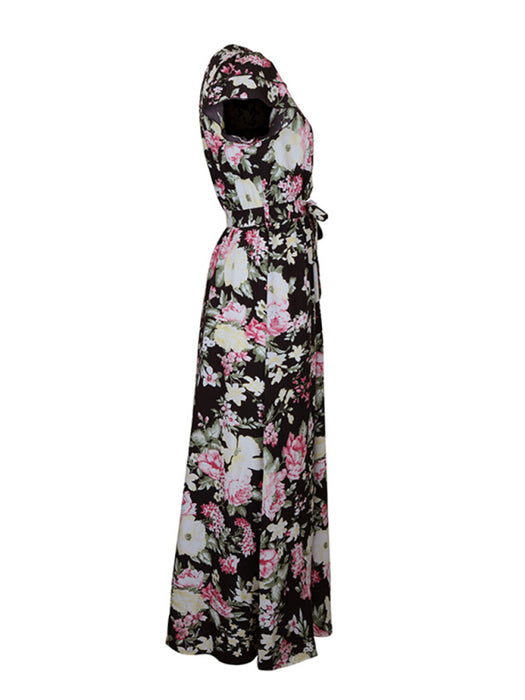 European-Inspired Floral Print Summer Midi Dress for Women